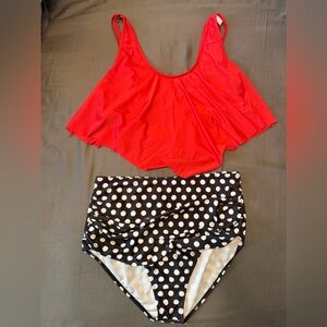 High waisted ruffle top two-piece tankini